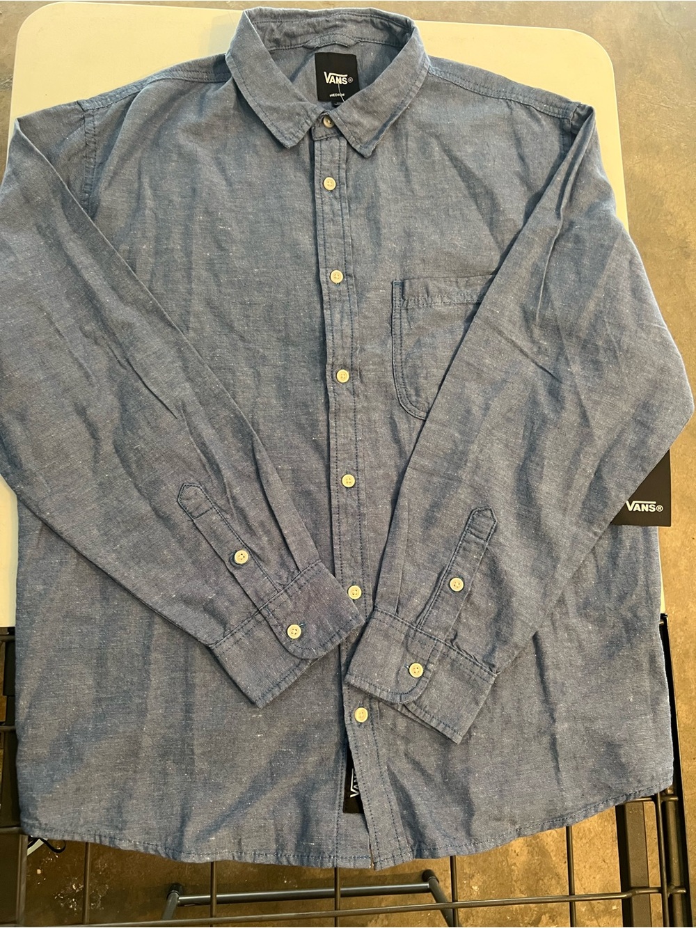 Vans Men’s Chambray Long-Sleeve Button-Down Shirt - Blue Size Med